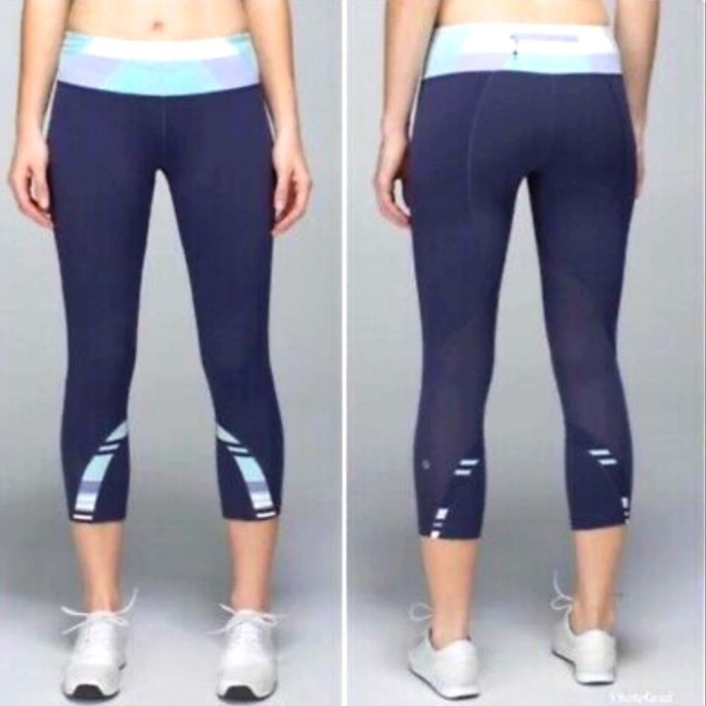 Lululemon Run Inspire Crop Leggings 6 purple and blue